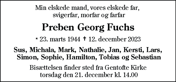Dødsannonce for Preben Georg Fuchs