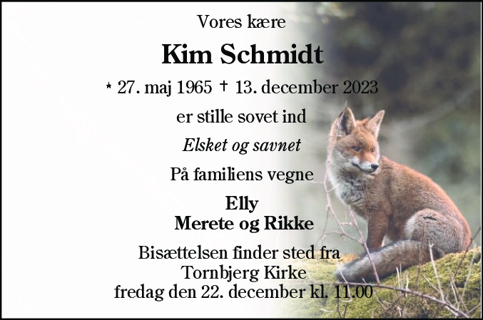 Dødsannonce for Kim Schmidt