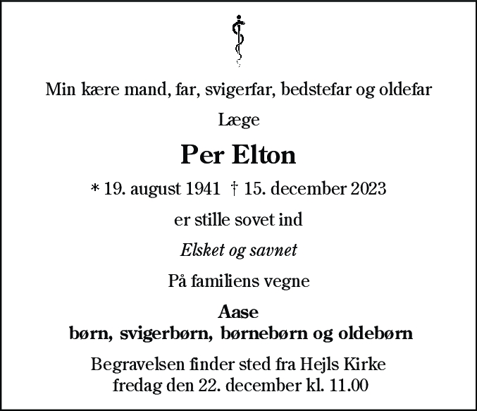 Dødsannonce for Per Elton