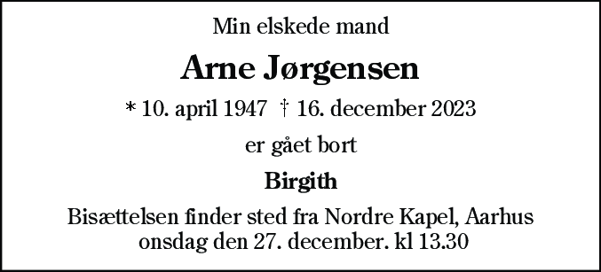 Dødsannonce for Arne Jørgensen