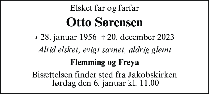 Dødsannonce for Otto Sørensen