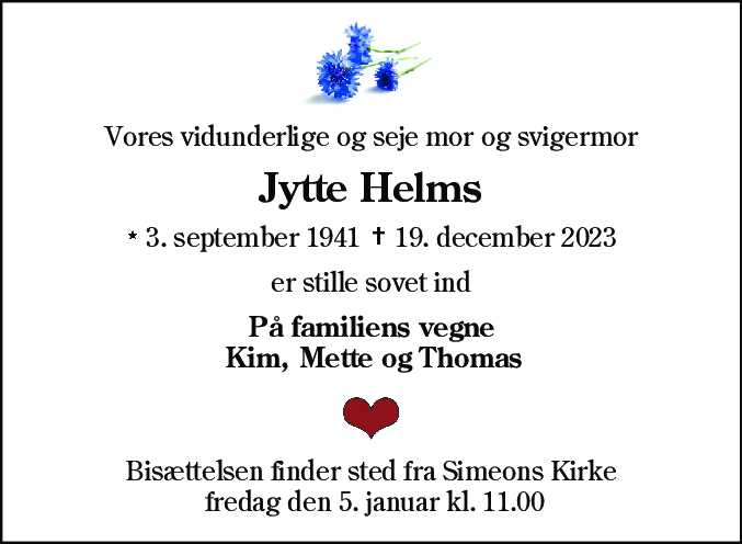 Dødsannonce for Jytte Helms