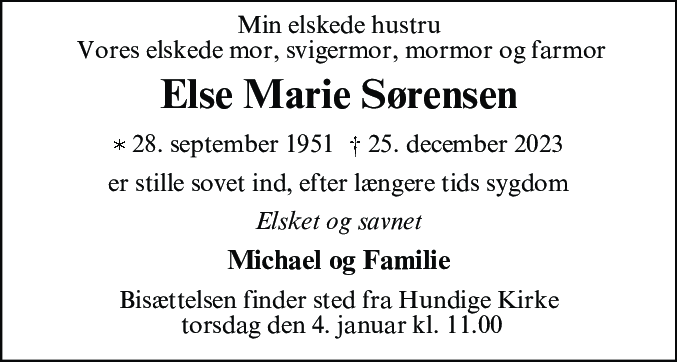 Dødsannonce for Else Marie Sørensen