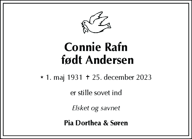 Dødsannonce for Connie Rafn