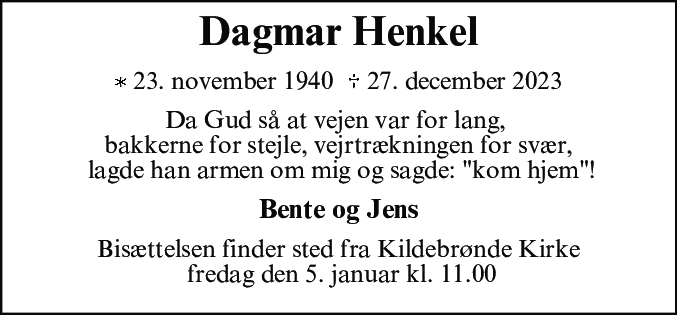 Dødsannonce for Dagmar Henkel