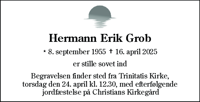 Dødsannonce for Hermann Erik  Grob