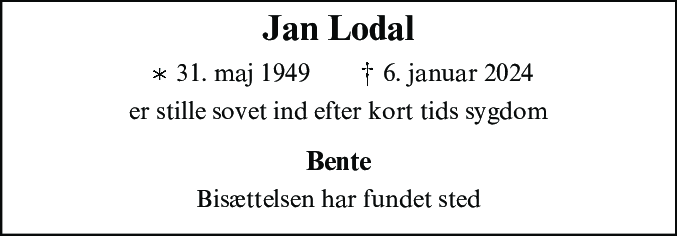 Dødsannonce for Jan Lodal