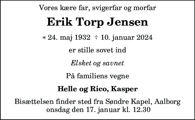 Dødsannonce for Erik Torp Jensen