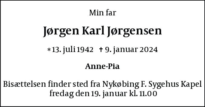 Dødsannonce for Jørgen Karl Jørgensen