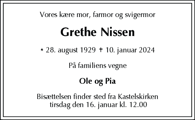 Dødsannonce for Grethe Nissen