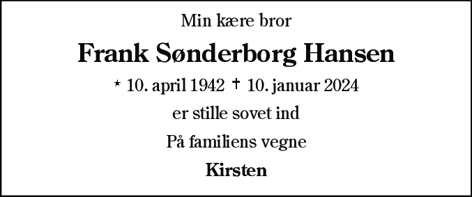 Dødsannonce for Frank Sønderborg Hansen