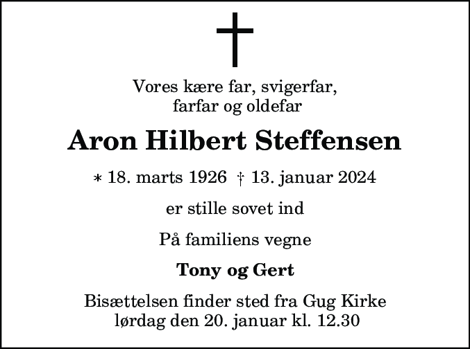 Dødsannonce for Aron Hilbert Steffensen
