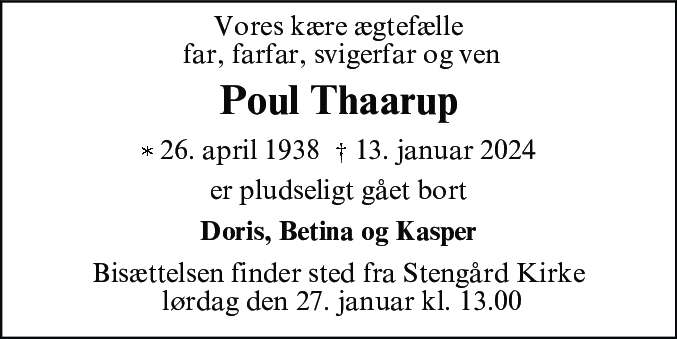 Dødsannonce for Poul Thaarup