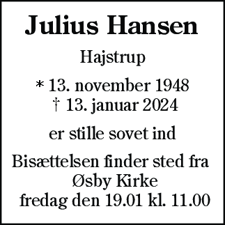 Dødsannonce for Julius Hansen