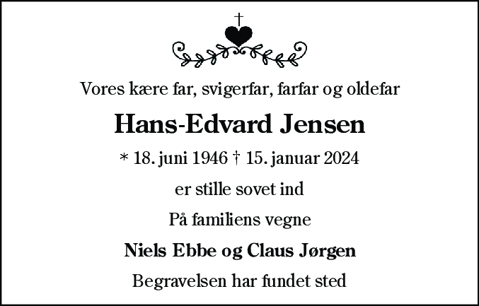 Dødsannonce for Hans-Edvard Jensen