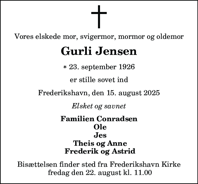 Dødsannonce for Gurli Jensen