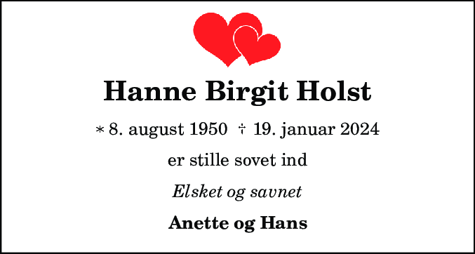 Dødsannonce for Hanne Birgit Holst