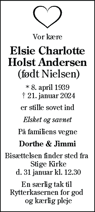 Dødsannonce for Elsie Charlotte Holst Andersen