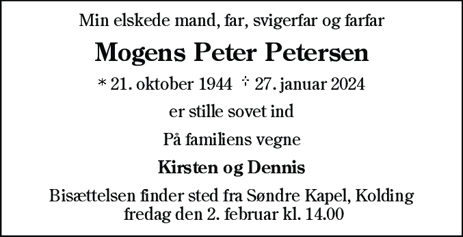 Dødsannonce for Mogens Peter Petersen