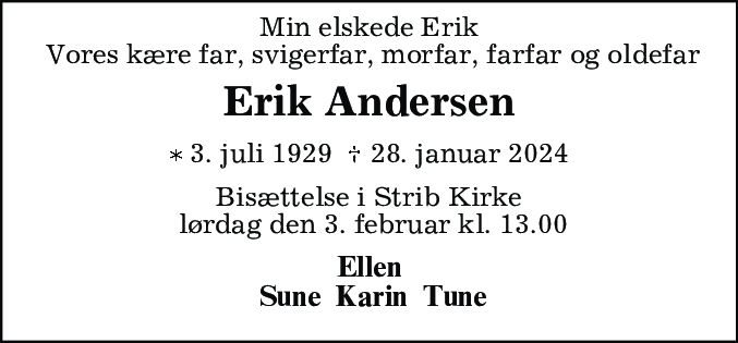 Dødsannonce for Erik Henning Andersen