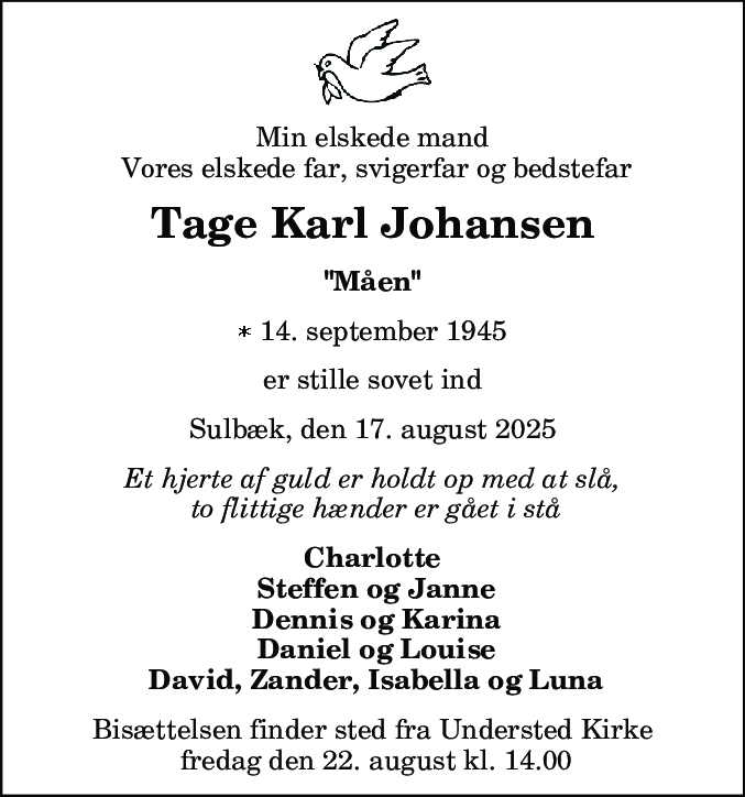Dødsannonce for Tage Karl Johansen