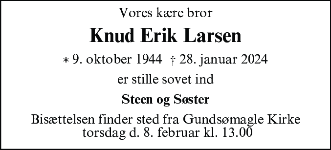 Dødsannonce for Knud Erik Larsen