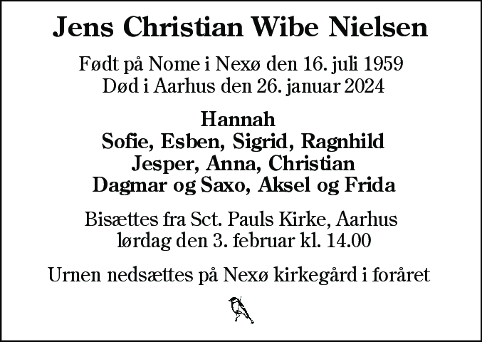 Dødsannonce for Jens Christian Wibe Nielsen