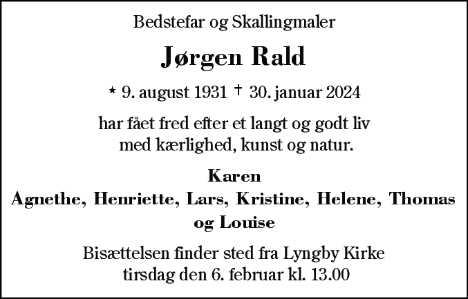 Dødsannonce for Jørgen Rald
