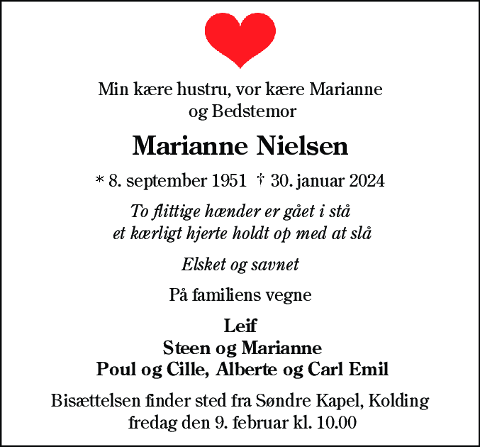 Dødsannonce for Marianne Nielsen