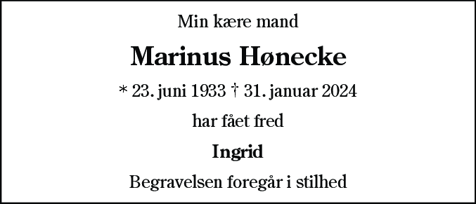 Dødsannonce for Marinus Hønecke