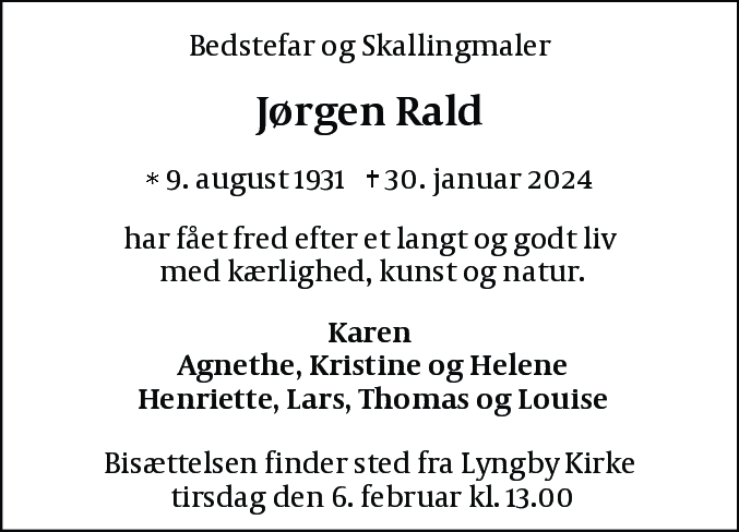 Dødsannonce for Jørgen Rald