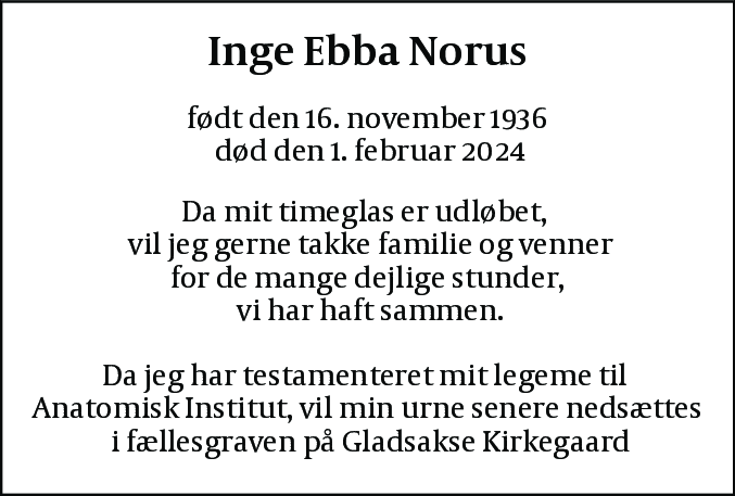 Dødsannonce for Inge Ebba Norus