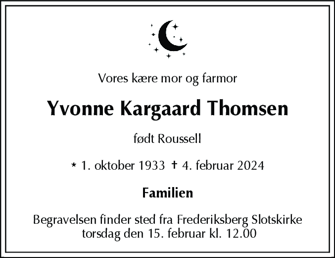 Dødsannonce for Yvonne Thomsen
