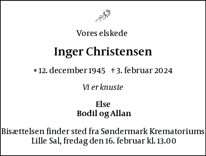 Dødsannonce for Inger Margrethe Christensen