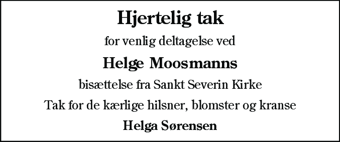 Dødsannonce for Helge Moosmann