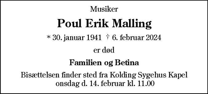 Dødsannonce for Poul Erik Malling