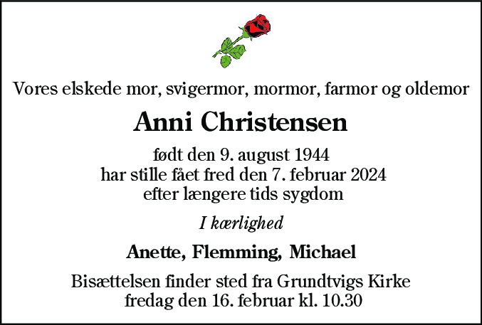 Dødsannonce for Anni Christensen