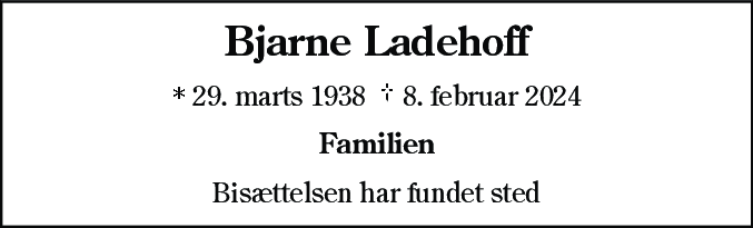 Dødsannonce for Bjarne Ladehoff