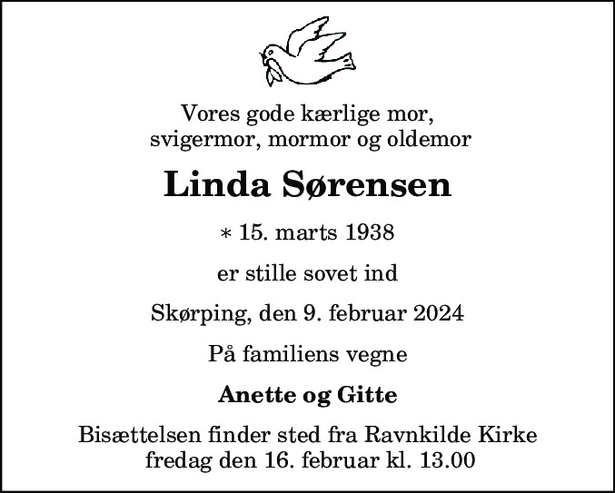 Dødsannonce for Linda Sørensen