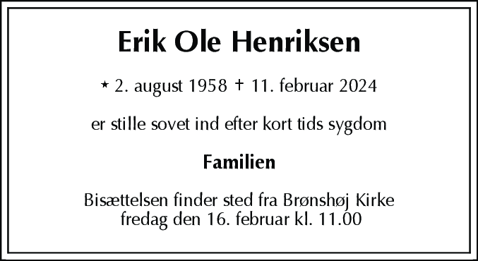 Dødsannonce for Erik Ole Henriksen