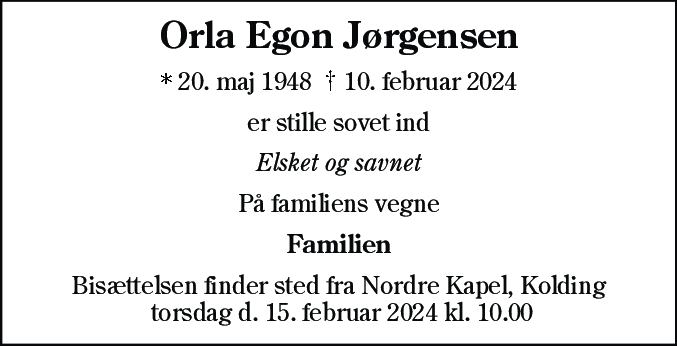 Dødsannonce for Orla Egon Jørgensen
