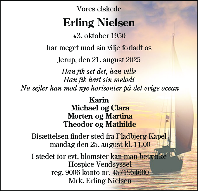 Dødsannonce for Erling Nielsen