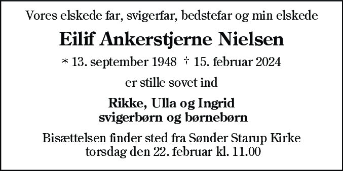 Dødsannonce for Eilif Ankerstjerne Nielsen