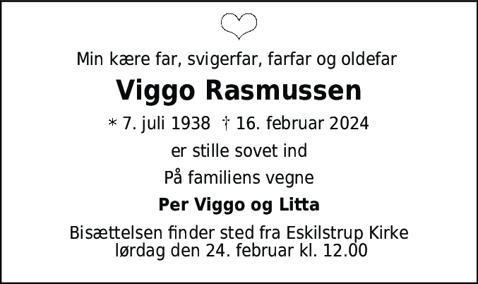 Dødsannonce for Viggo Rasmussen