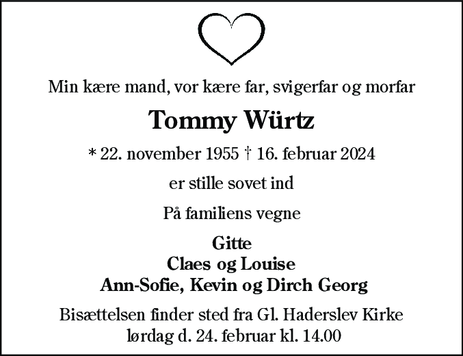 Dødsannonce for Tommy Würtz