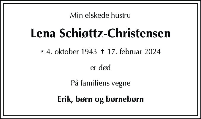 Dødsannonce for Maj Lena Inga-Lill Schiøttz-Christensen