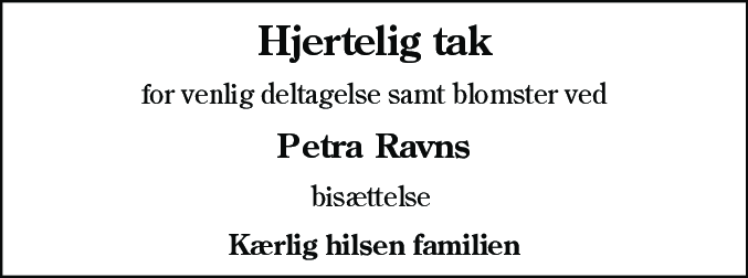 Dødsannonce for Petra Ravn