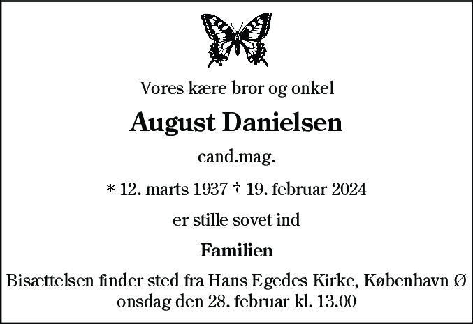 Dødsannonce for August Henning Terkildsen Danielsen
