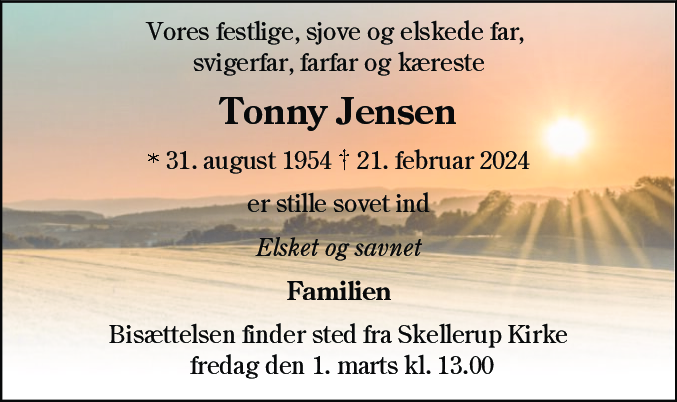 Dødsannonce for Tonny Jensen