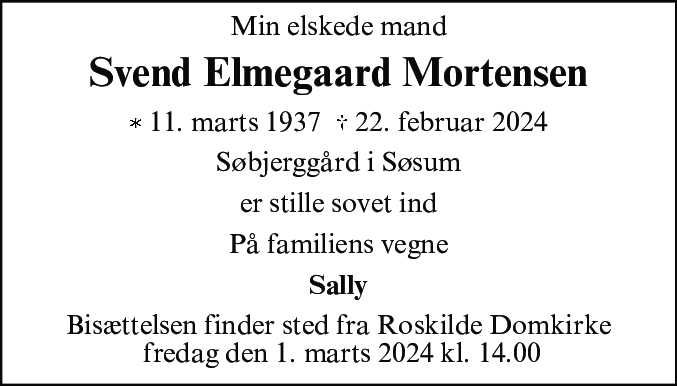 Dødsannonce for Svend Elmegaard Mortensen